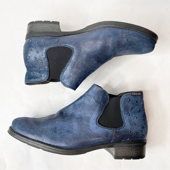 Mephisto Soria 1 Studded Blue Metallic Nubuck Leather Ankle Bootie Size 9 - Picture 3 of 13